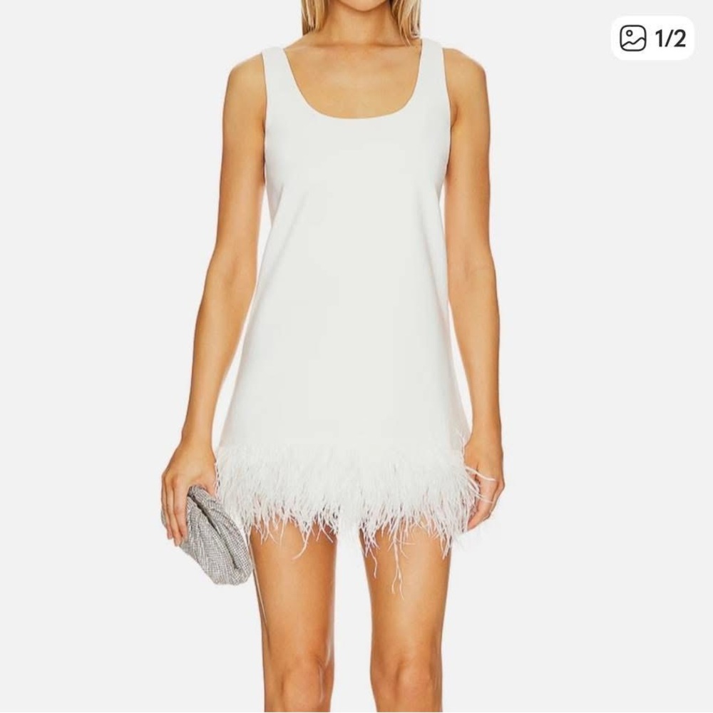 Likely Marullo Scoop Neck mini dress with feather hem